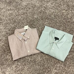 Club Monaco Casual Button-Down Shirts - Light Green and Beige Size S